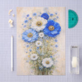Shabby Chic Blue Ivory Mix Flowers FD7R Decoupage 薄葉紙 (クラフト)