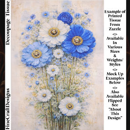 Shabby Chic Blue Ivory Mix Flowers FD7R Decoupage 薄葉紙