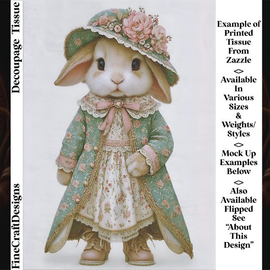 Shabby Chic Bunny in Floral Dress EV6R Decoupage 薄葉紙