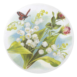 Shabby Chic Butterfly, Roses & Lily of the Valley セラミックノブ