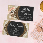 Shabby Chic Chalkboard, Rustic Burlap & Coral Bow 名刺