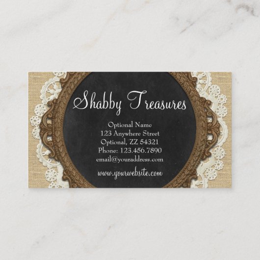 Shabby Chic Chalkboard, Rustic Burlap & Coral Bow 名刺 (裏面)