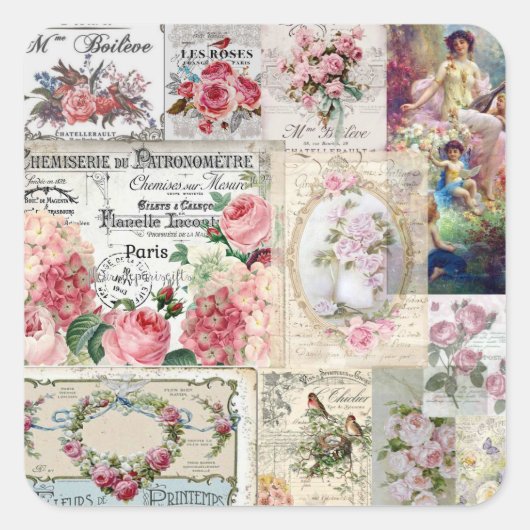 Shabby chic collage,country victorian,decoupage, b スクエアシール (正面)