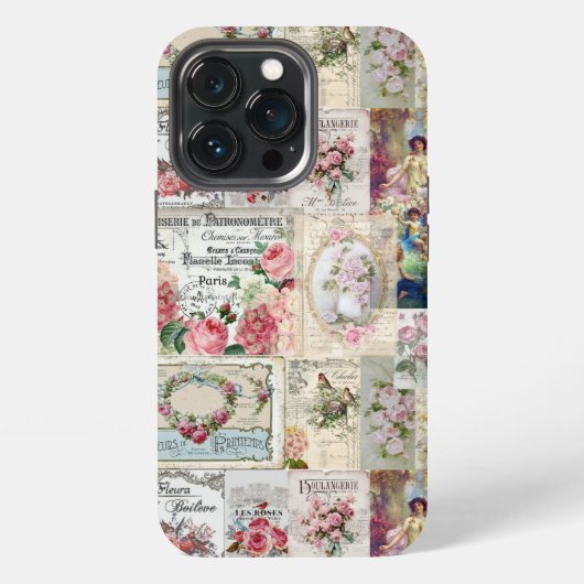 Shabby chic collage,country victorian,decoupage, b iPhoneケース (裏面)