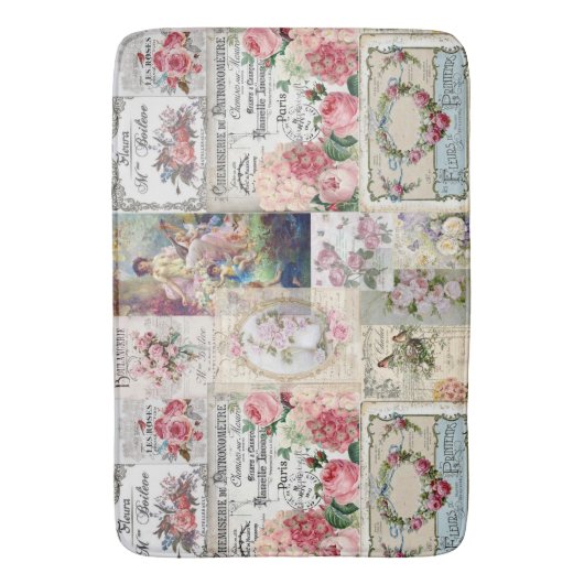 Shabby chic collage,country victorian,decoupage,mo バスマット (正面縦)