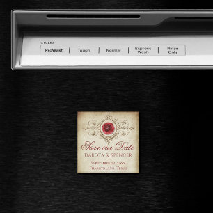 Shabby Chic   Deep Red Grunge Rose Save the Date マグネット