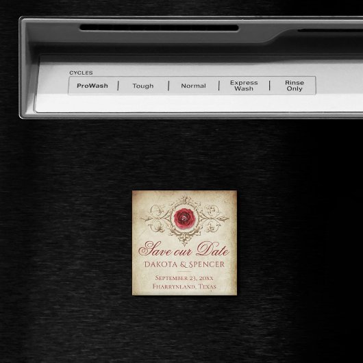 Shabby Chic | Deep Red Grunge Rose Save the Date マグネット