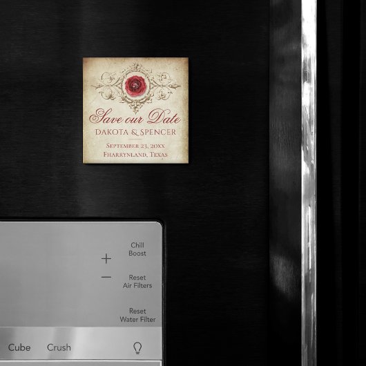 Shabby Chic | Deep Red Grunge Rose Save the Date マグネット