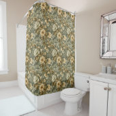 Shabby Chic Elegant Curtain Gold Sage Green Style シャワーカーテン (インサイチュ)