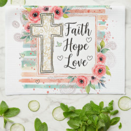Shabby Chic floral Faith Hope Love キッチンタオル
