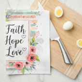Shabby Chic floral Faith Hope Love キッチンタオル (四つ折り)