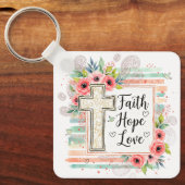 Shabby Chic floral Faith Hope Love キーホルダー (正面)