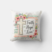 Shabby Chic floral Faith Hope Love クッション (正面)
