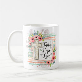 Shabby Chic floral Faith Hope Love コーヒーマグカップ