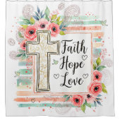 Shabby Chic floral Faith Hope Love シャワーカーテン (正面)