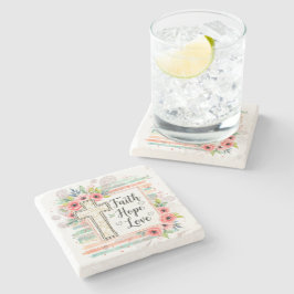 Shabby Chic floral Faith Hope Love ストーンコースター