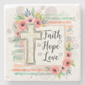 Shabby Chic floral Faith Hope Love ストーンコースター (正面)