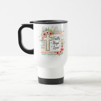 Shabby Chic floral Faith Hope Love トラベルマグ