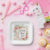 Shabby Chic floral Faith Hope Love ペーパープレート (パーティー)