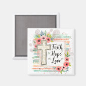 Shabby Chic floral Faith Hope Love マグネット (正面/裏面)