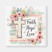 Shabby Chic floral Faith Hope Love マグネット (正面)