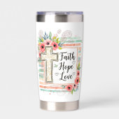 Shabby Chic floral Faith Hope Love 保温保冷タンブラー (正面)