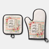 Shabby Chic floral Faith Hope Love 鍋つかみ&鍋敷きセット (正面)