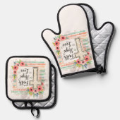 Shabby Chic floral Faith Hope Love 鍋つかみ&鍋敷きセット (正面/裏面)