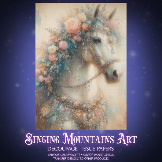 Shabby Chic Floral Horse Craft Decoupage 薄葉紙