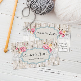 Shabby Chic Floral Rustic Wood & Vintage Lace 名刺