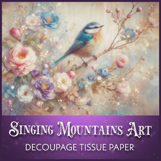 Shabby Chic Floral Watercolor Bluebird Decoupage 薄葉紙