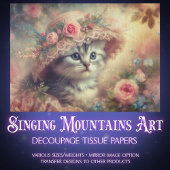 Shabby Chic Flower Garden Kitten Decoupage 薄葉紙