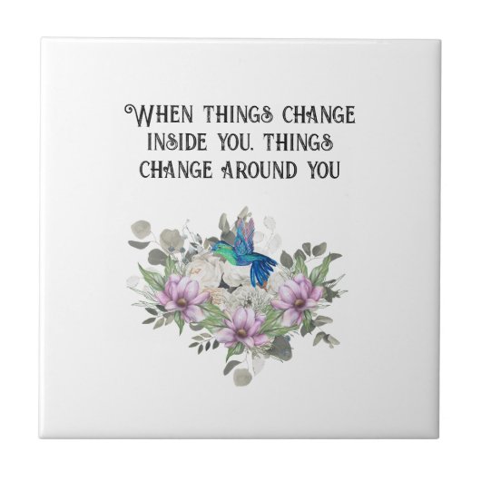 Shabby chic flowers art and selflove quote タイル (正面)