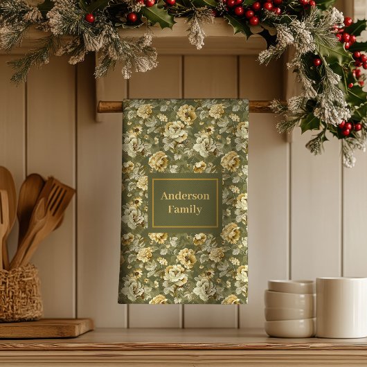 Shabby Chic Gift Personalized Gold Floral Towel  キッチンタオル