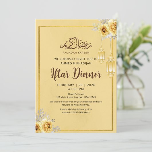 Shabby Chic Golden Rose Iftar Dinner Invitation 招待状 (スタンド正面)
