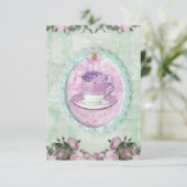 Shabby Chic Green and lilac "Tea Party" 招待状 (スタンド正面)