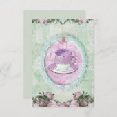 Shabby Chic Green and lilac "Tea Party" 招待状 (正面/裏面)