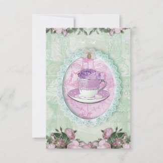 Shabby Chic Green and lilac "Tea Party" 招待状