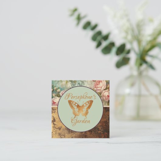 Shabby chic grunge style floral florist スクエア名刺 (スタンド正面)