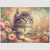 Shabby Chic Kitten Wildflower DIY Craft Decoupage 薄葉紙 (正面)