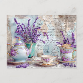 shabby chic Lavender with Classic Tea Service ポストカード