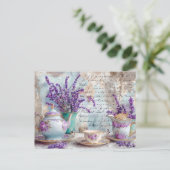 shabby chic Lavender with Classic Tea Service ポストカード (スタンド正面)