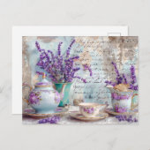 shabby chic Lavender with Classic Tea Service ポストカード (正面/裏面)