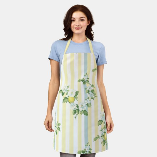 Shabby Chic Lemon Floral Series Design #11 エプロン (着用した状態)