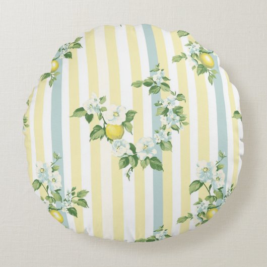 Shabby Chic Lemon Floral Series Design #11 ラウンドクッション (正面)