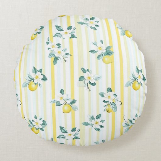 Shabby Chic Lemon Floral Series Design #12 ラウンドクッション (正面)