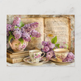 Shabby chic Lilac Bunch in an Antique Coffee Pot ポストカード