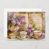 Shabby chic Lilac Bunch in an Antique Coffee Pot ポストカード (正面/裏面)