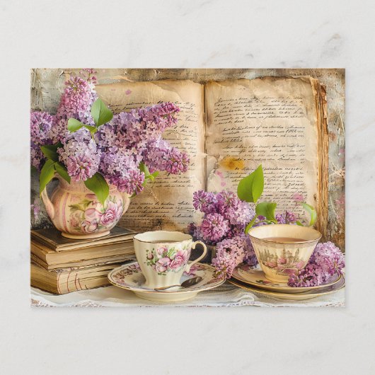 Shabby chic Lilac Bunch in an Antique Coffee Pot ポストカード (正面)
