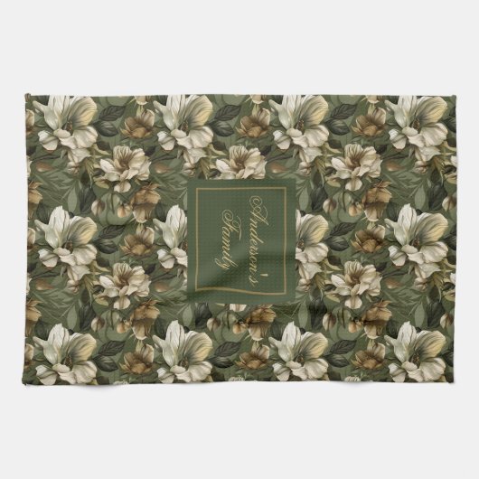 Shabby Chic Personalized Sage Green Towel Accent キッチンタオル (横)